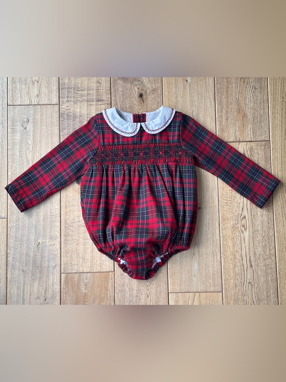 Edgehill Collection Red Plaid Smocked Bubble size 12 Months